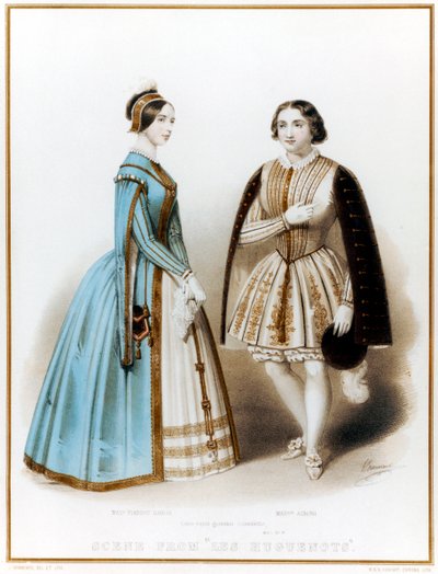 Pauline Viardot-Garcia , francuska mezzosopran i kompozytorka pochodzenia hiszpańskiego i Marietta Alboni , włoski kontralt, w akcie I, scena 9 Les Hugenotów Meyerbeera autorstwa John (after) Brandard