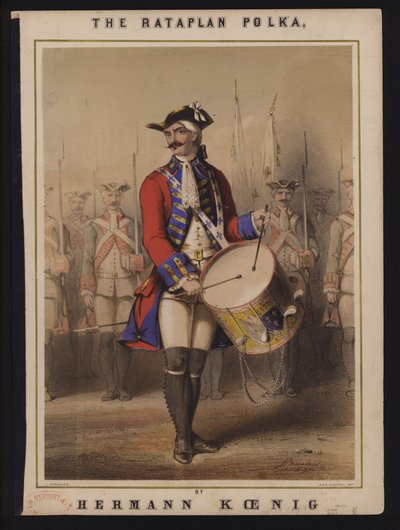 Polka z rataplanu, Hermann Koenig, okładka nuty wiktoriańskiej (kolor lito) autorstwa John (after) Brandard