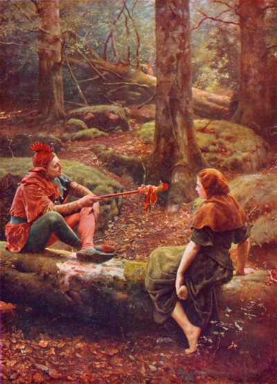 Szekspir: Probierz i Audrey w lesie Arden, Jak wam się podoba, Akt III, Scena 3 (kolor lito) autorstwa John (after) Collier