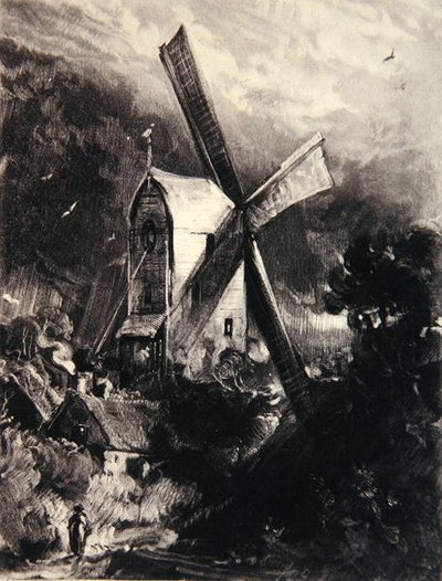 Młyn niedaleko Brighton, ryty przez Davida Lucasa (1802-81), ok. 1830 (mezzotinta, sucha igła i tusz na papierze) autorstwa John (after) Constable