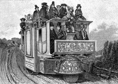 Trójkołowy samochód mechaniczny autorstwa dr. Williama Churcha (ok. 1778-1863), zbudowany w Birmingham w 1833 r. (Anglia). Grawerowanie 1895 autorstwa John (after) Cooke