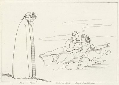 Rozmowa z Guido Di Brettinoro, Czyściec, Canto 14 (rycina) autorstwa John (after) Flaxman