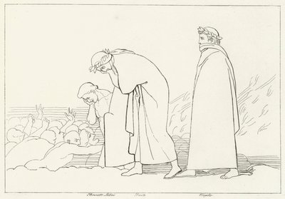 Dante rozmawia ze swoim nauczycielem, Inferno, Canto 15 (rycina) autorstwa John (after) Flaxman