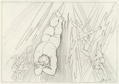 Lucyfer, Czyściec, Canto 12 (rycina) autorstwa John (after) Flaxman