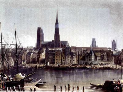 Widok Rouen, z „Widoków na Sekwanę”, ryt. Thomas Sutherland (ur. 1785), wyd. R. Ackermann (1764-1834) 1821 (kolor lito) autorstwa John (after) Gendall