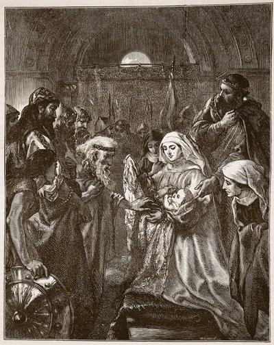Edward przedstawiający swojego małego syna Walijczykom, ilustracja z „Ilustrowanej historii Anglii Cassella” (rycina) (zdjęcie w sepii) autorstwa John (after) Gilbert