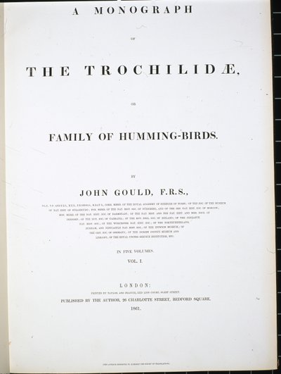Frontyspis (lito ręcznie kolorowane) autorstwa John (after) Gould