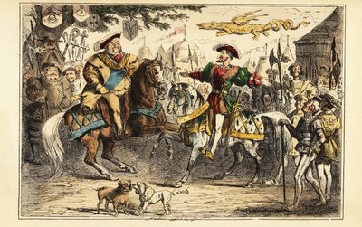 Henryk VIII z Anglii spotykający Franciszka I z Francji na koniu na Polu Złotego Płótna, 7 czerwca 1520 r autorstwa John (after) Leech