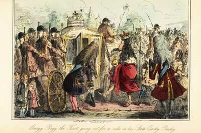 Król Anglii Jerzy I wsiadający na pokład królewskiego powozu do Osnabruck w noc swojej śmierci, 22 czerwca 1727 r. autorstwa John (after) Leech