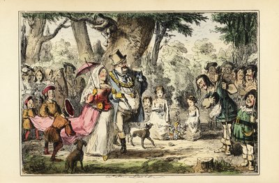 Król Anglii Henryk VIII świętujący Dzień Majowy ze swoją pierwszą królową Katarzyną Aragońską, około 1509 r. autorstwa John (after) Leech