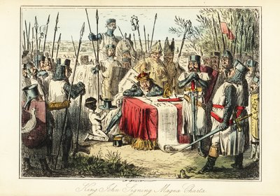 Król Jan otoczony przez baronów i biskupów podpisujących Magna Carta w Runnymede autorstwa John (after) Leech