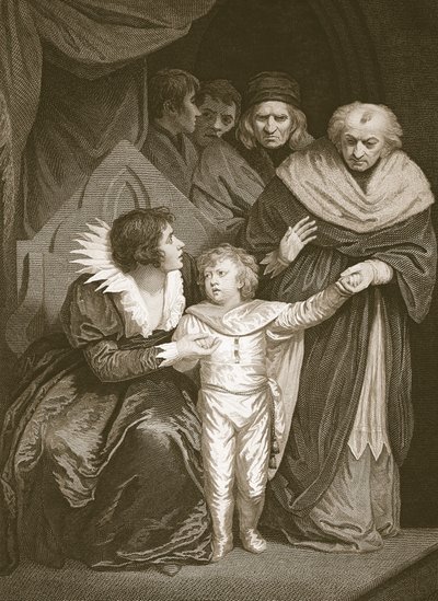 Duke of York, brat Edwarda V, zrezygnowany przez królową, rycina J. Fittler, ilustracja z „Historii Anglii” Davida Hume