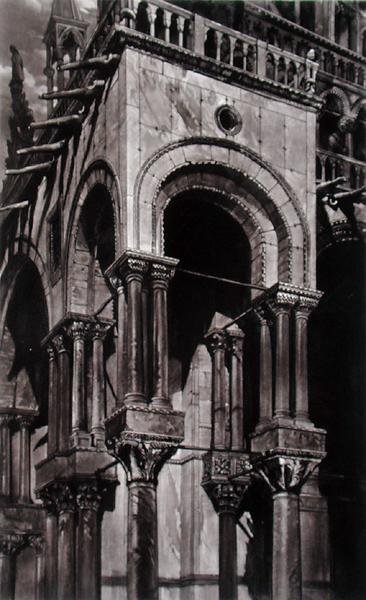 Św. Marek, południowy portyk, z „Przykładów architektury Wenecji” Johna Ruskina, akwatinta Lupton autorstwa John (after) Ruskin