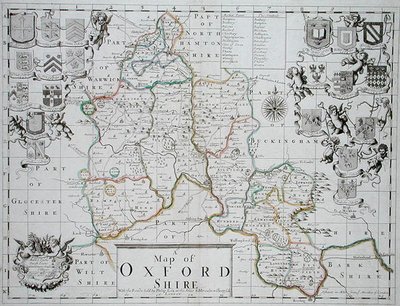 Mapa Oxfordshire, grawerowana i ręcznie kolorowana przez Johna Olivera i Richarda Palmera, wydana przez Philipa Lea, ok. 1690 (kolor grawerowany) autorstwa John (after) Sellar