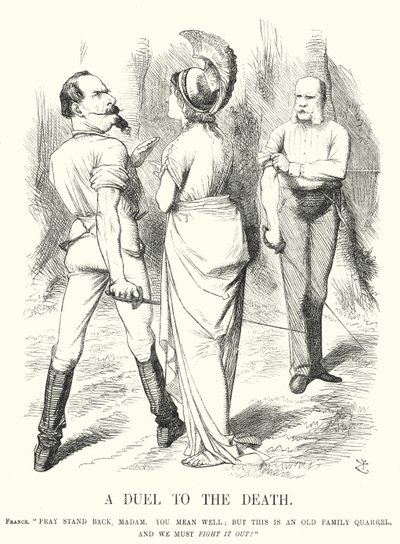 Punch cartoon: Pojedynek na śmierć - wojna francusko-pruska (rycina) autorstwa John (after) Tenniel