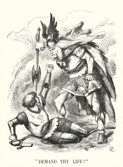Punch cartoon: Żądaj swojego życia! - Klęska Francji w wojnie francusko-pruskiej (rycina) autorstwa John (after) Tenniel