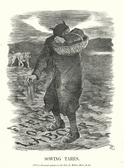 Punch cartoon: Sawing Tares – strach przed rozprzestrzenieniem się socjalizmu wśród brytyjskich robotników (grafika) autorstwa John (after) Tenniel