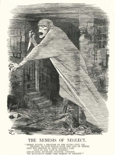 Punch cartoon: The Nemesis of Neglect - bieda i przestępczość w Londynie w czasach morderstw Kuby Rozpruwacza (rycina) autorstwa John (after) Tenniel
