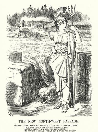 Punch cartoon: The New North-West Passage - Canadian Pacific Railway (Grawerowanie) autorstwa John (after) Tenniel