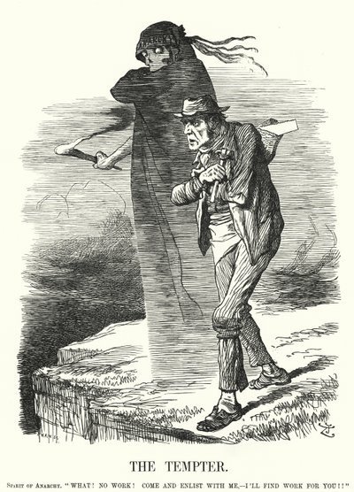 Punch cartoon: Kusiciel - pokusa anarchizmu dla bezrobotnych (rycina) autorstwa John (after) Tenniel