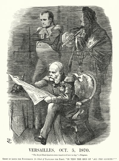 Karykatura: Wersal, 5 października 1870 - upokorzenie Francji w wojnie francusko-pruskiej (rycina) autorstwa John (after) Tenniel