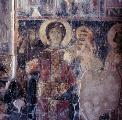 Anioł, fresk w bizantyjskim kościele Agios Nikolaos, Maza, Kreta, Grecja autorstwa Walter Charles Mills