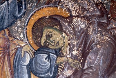 Figura świętego, autorstwa Ioannisa Pagomenosa, fragment fresku w bizantyjskim kościele św. Jerzego, Anidri, Kreta, Grecja (zdjęcie) autorstwa Walter Charles Mills