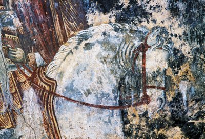 Koń, uszkodzony fresk na suficie kościoła Agios Vasileios, Vavouledo, Kreta, Grecja (zdjęcie) autorstwa Walter Charles Mills