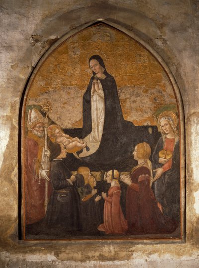 Włochy, Mediolan, kościół Najświętszej Marii Panny Łaskawej, kaplica w Wieży, Matka Boska Adorująca Dzieciątko, fresk autorstwa Walter Charles Mills