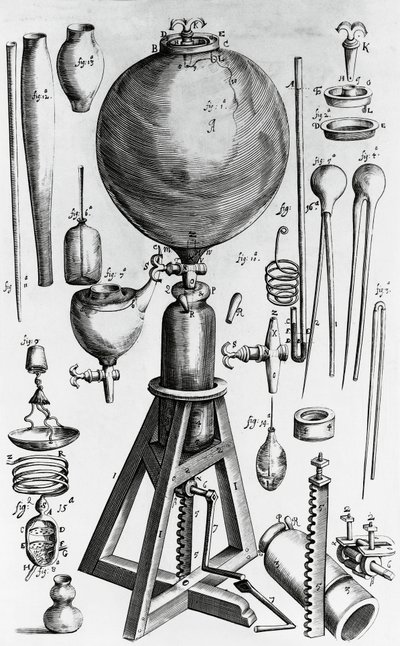 Nowe fizyko-mechaniczne eksperymenty powietrzne, Robert Boyle (1627-1691), grawerowanie autorstwa Walter Charles Mills