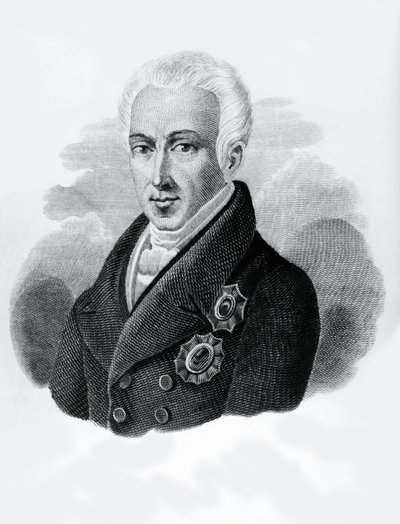 Portret hrabiego Ioannisa Antoniosa Kapodistriasa (1776-1831), prezydenta Republiki Greckiej od 1828 do 1831, grawerowanie autorstwa Walter Charles Mills