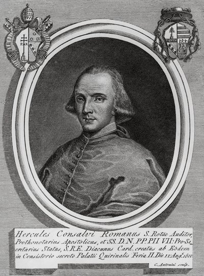 Portret Ercole Consalvi (1757-1824), włoskiego kardynała i polityka, rycina Carlo Antonini autorstwa Walter Charles Mills
