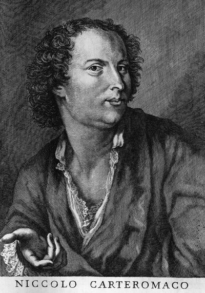 Portret Niccolo Forteguerri, znanego również jako Niccolo Carteromaco (1674-1735), włoskiego poety, rycina autorstwa Walter Charles Mills