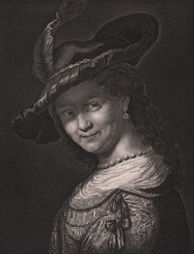 Portret Saskii van Uylenburgh (1612-1642), żony Rembrandta, rycina L Raaba z obrazu Rembrandta, z Królewskiej Galerii Drezdeńskiej Payne