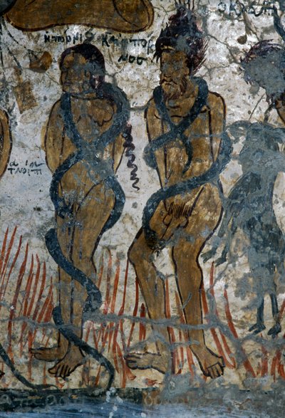Kara potępionych, fragment kościoła Agia Paraskevi, Voutas, Kreta, Grecja (zdjęcie) autorstwa Walter Charles Mills