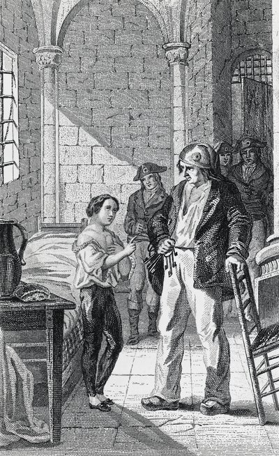 Delfin Louis Charles i jego dozorca Antoine Simon w więzieniu Temple, rycina Philippoteaux i Girardet, Rewolucja Francuska, Francja autorstwa Walter Charles Mills