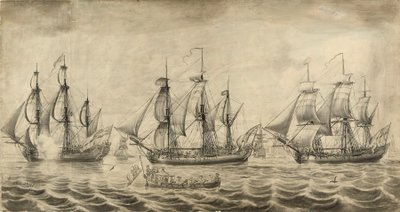 Trzy statki Kompanii Zatoki Hudsona u wybrzeży Greenwich autorstwa John (attr.to) Hood