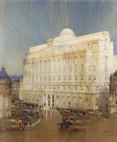 Projekt architektoniczny dla siedziby głównej Midland Bank, Poultry, Londyn autorstwa John A. and Saunders, Charles Gotch