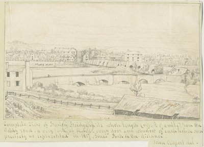 Burton-upon-Trent Bridge and Town: rysunek piórem, 1817 autorstwa John Allport