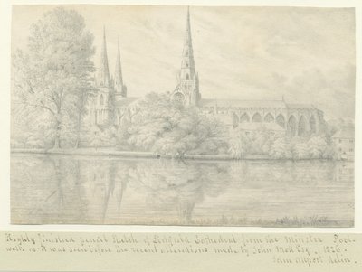 Katedra w Lichfield - południowy zachód Widok: rysunek ołówkiem autorstwa John Allport