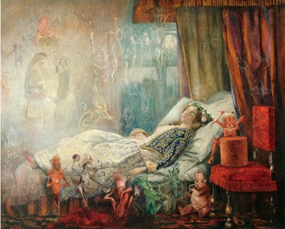 ""Le reve apres le bal masque"" (Sen po balu maskowym) Peinture de John Anster Fitzgerald (1832-1906), - Olej na płótnie, 35,5x44,5 - Kolekcja prywatna autorstwa John Anster Fitzgerald