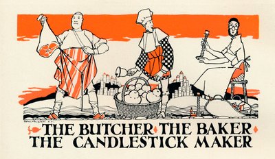 „Rzeźnik, piekarz, wytwórca świeczników”, ok. 1925 r. autorstwa John Archibald Austen