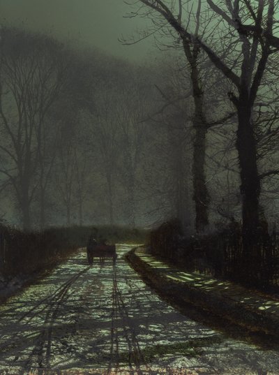 Scena na pasie ruchu w nocy autorstwa John Atkinson Grimshaw