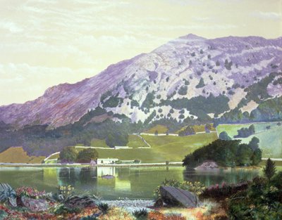 Nab Scar z South Side of Rydal Water – Heather in Bloom, wrzesień 1864 autorstwa John Atkinson Grimshaw