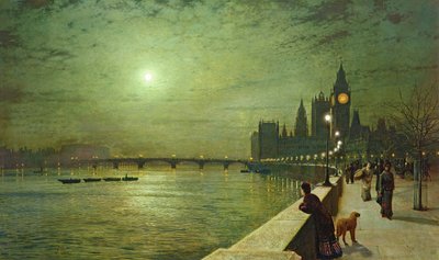 Refleksje nad Tamizą, Westminster autorstwa John Atkinson Grimshaw