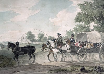 Wagon belgijski przewożący rannych z pola po bitwie pod Waterloo, 1815 autorstwa John Augustus Atkinson