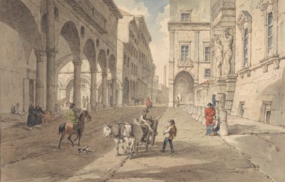 Bolonia, widok na Strada Maggiore autorstwa John Augustus Atkinson
