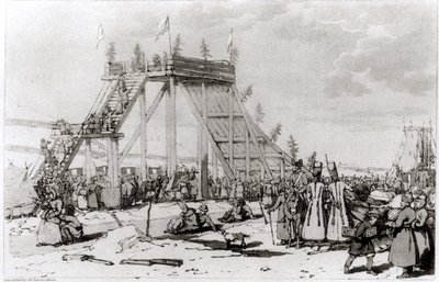Ice Hills, z „Malowniczego przedstawienia obyczajów, obyczajów i rozrywki Rosjan” Johna Atkinsona i Jamesa Walkera, opublikowana w 1804 r. autorstwa John Augustus Atkinson