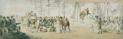 Wyżywienie żołnierzy i koni w Margate (Anglia), około 1800 roku. Akwarela (17,8x54 cm) autorstwa Johna Augustusa Atkinsona (1775-1833), początek XIX wieku. autorstwa John Augustus Atkinson
