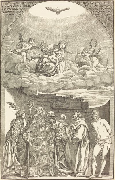 Dziewica w chmurach i sześciu świętych autorstwa John Baptist Jackson after Titian